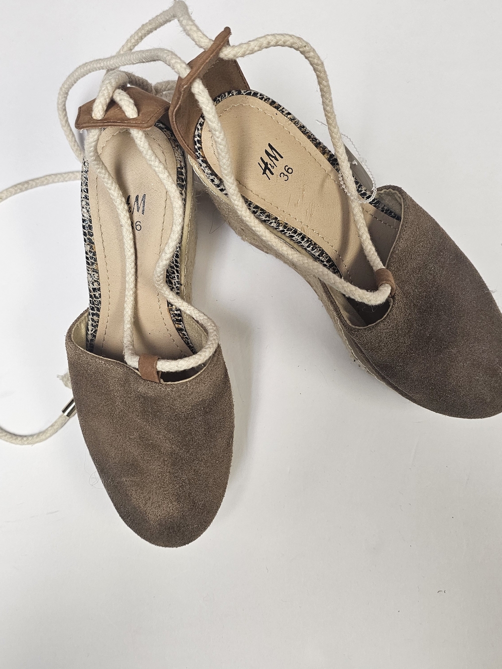 H&M Brown Suede Lace-Up Espadrille Flats